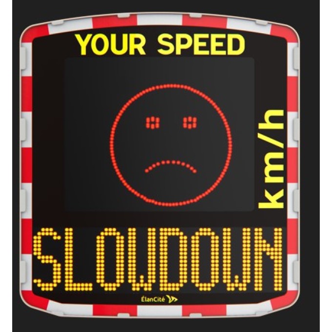 Indicator rutier avertizare viteza radar incorporat alimentare cu baterii si afisaj fata vesela/ trista si mesaj text (portocaliu)